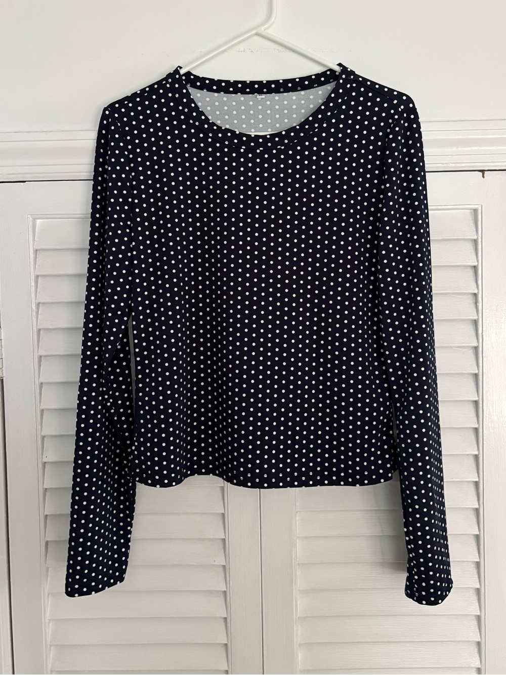 Women’s Navy Polka Dot Long-Sleeve Top